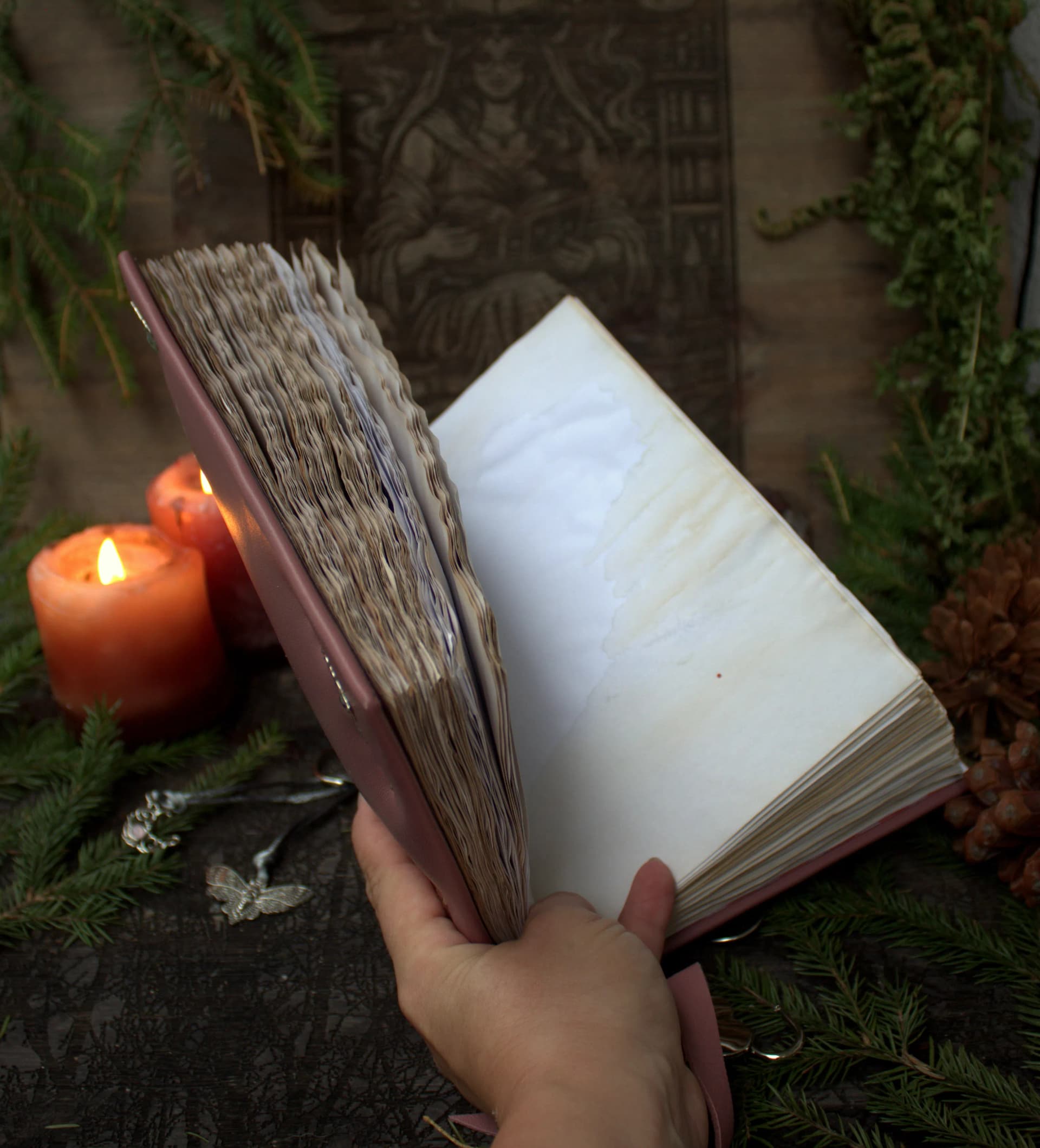 Pink Leather Grimoire Journal with Lock, Witch Spellbook thumbnail 8