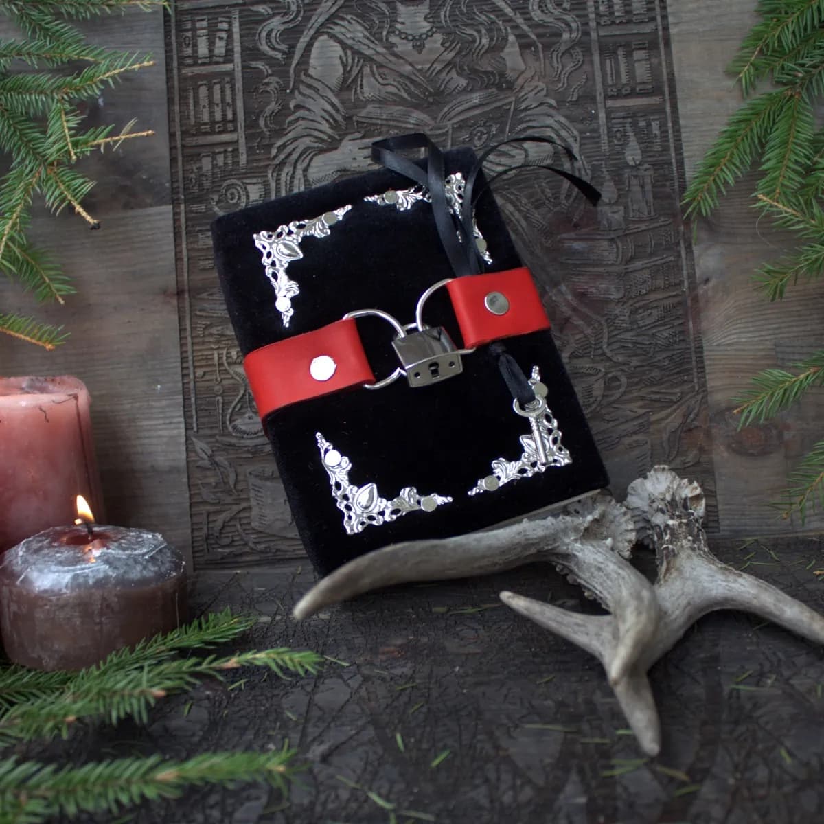 Handmade Velvet Grimoire Journal with Lock, Aged Pages thumbnail 8