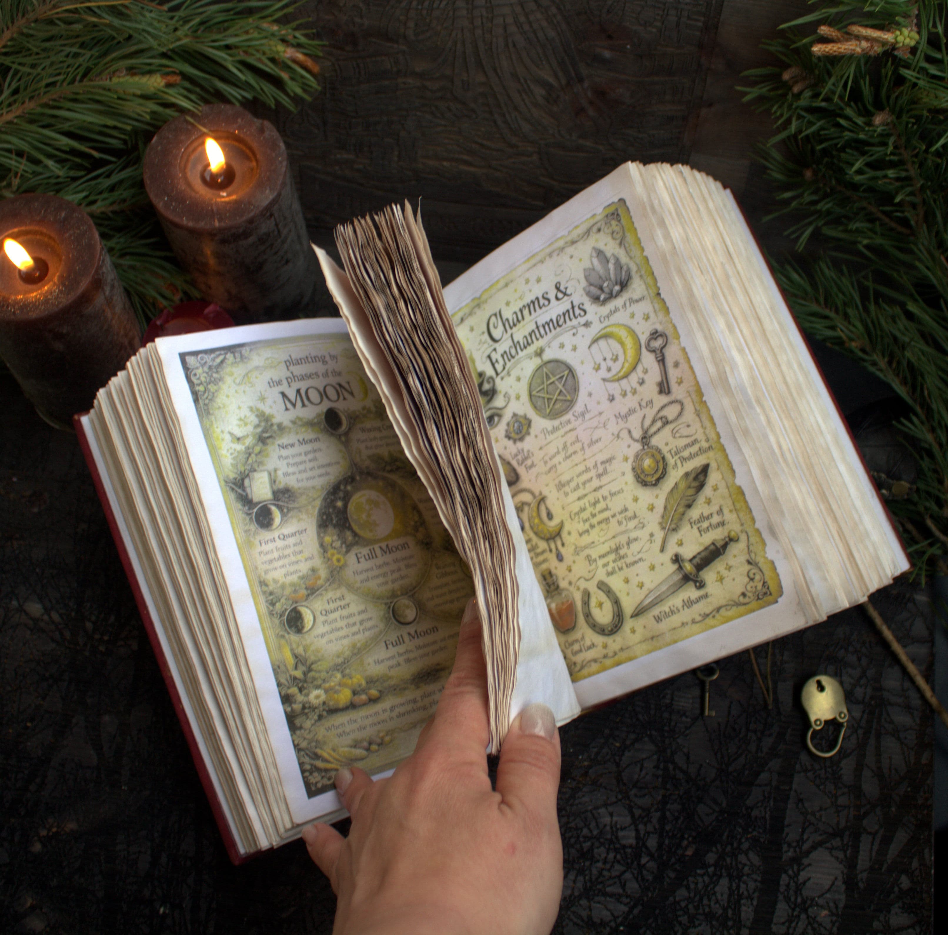 Handmade Leather Grimoire, Kitchen Witch Recipe Book, Aged Paper Journal thumbnail 7