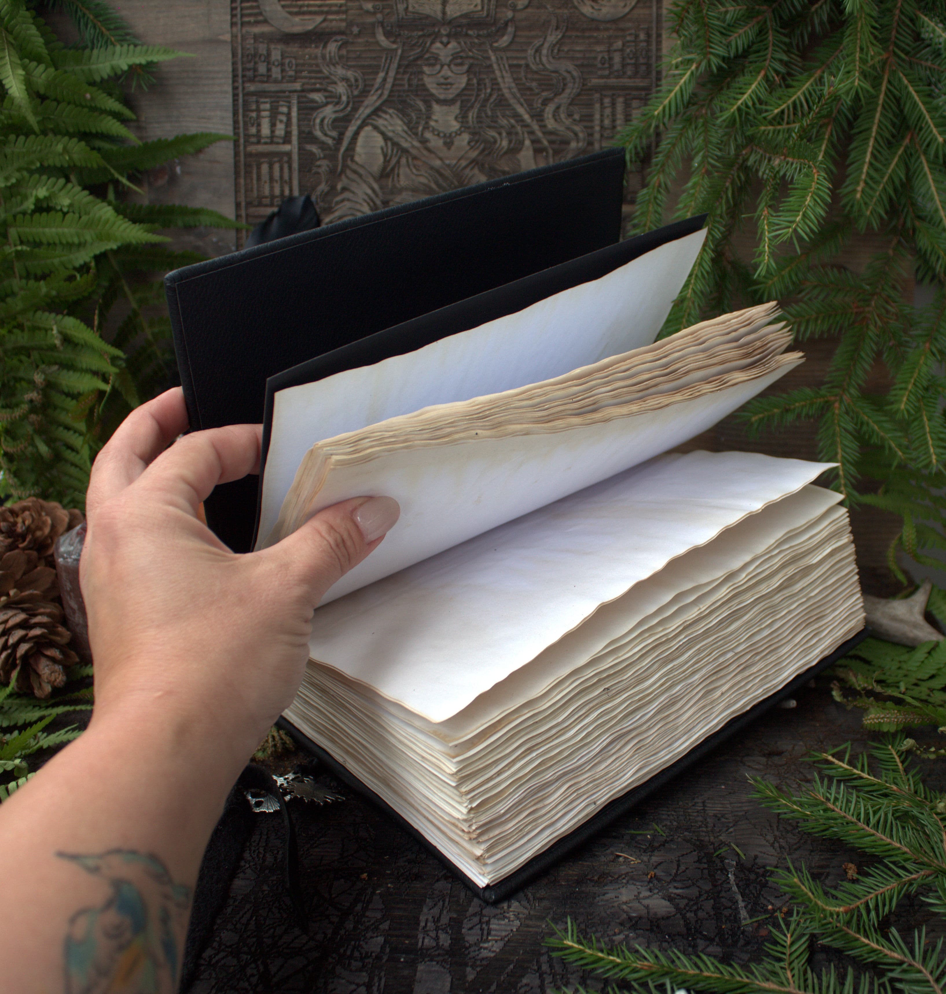 Leather Journal, Handmade Gothic Notebook, Black Grimoire, Vintage Spell Book, A5 Leather Diary with Lock, Fantasy Journal thumbnail 5