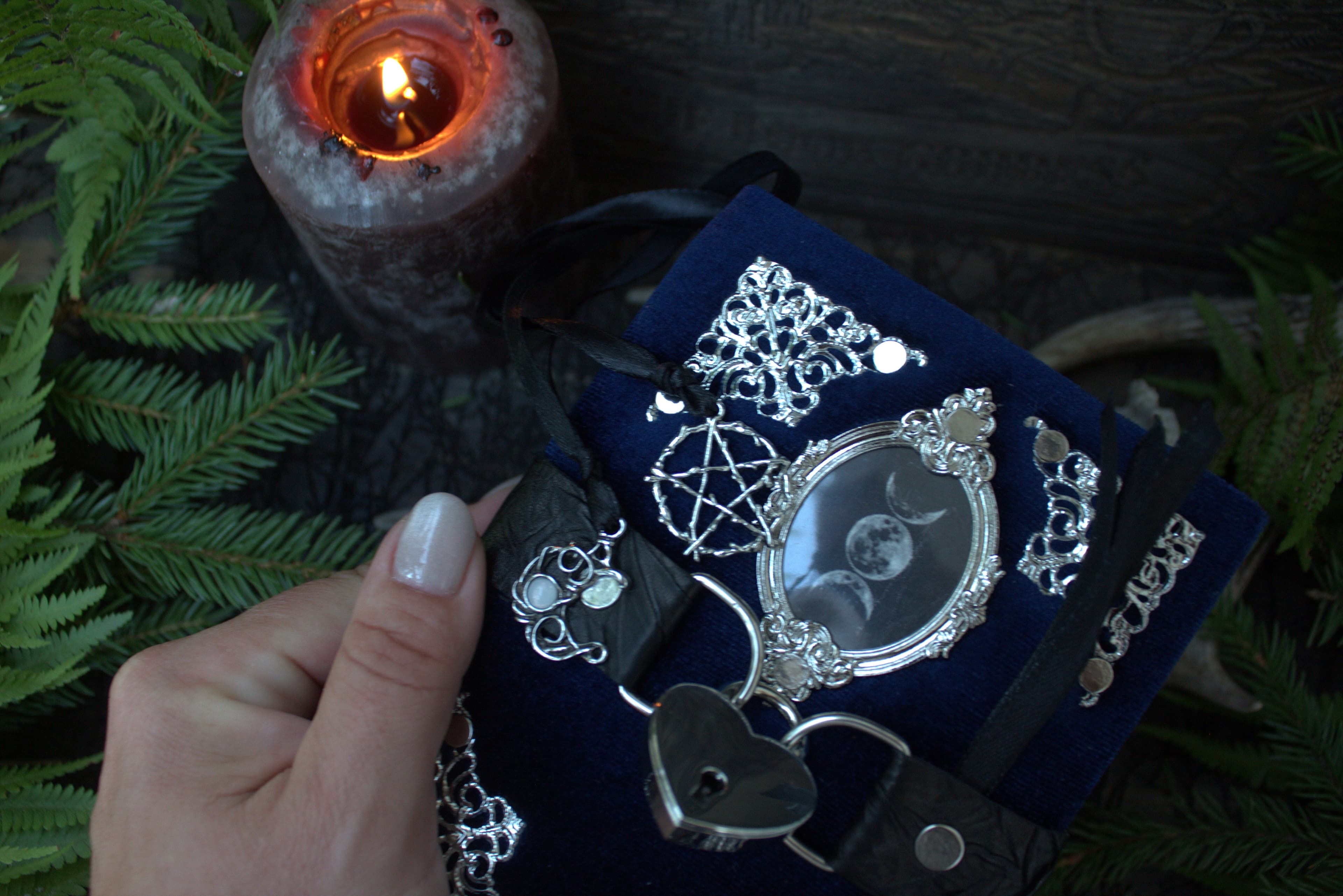 Handmade Velvet Witch Journal ,Grimoire blank Spell Book mini , A6 moon Magic Notebook thumbnail 9