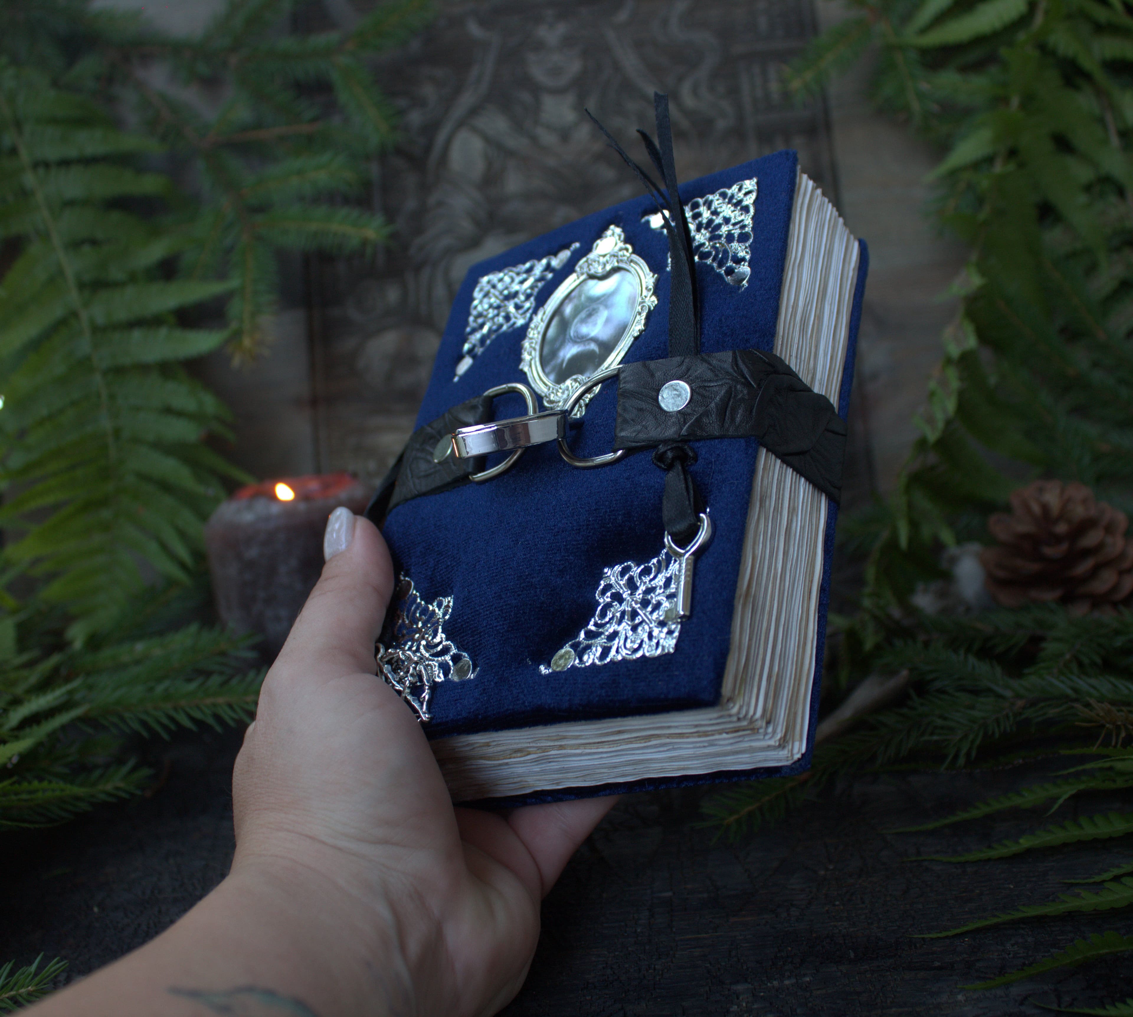 Handmade Velvet Witch Journal ,Grimoire blank Spell Book mini , A6 moon Magic Notebook thumbnail 8