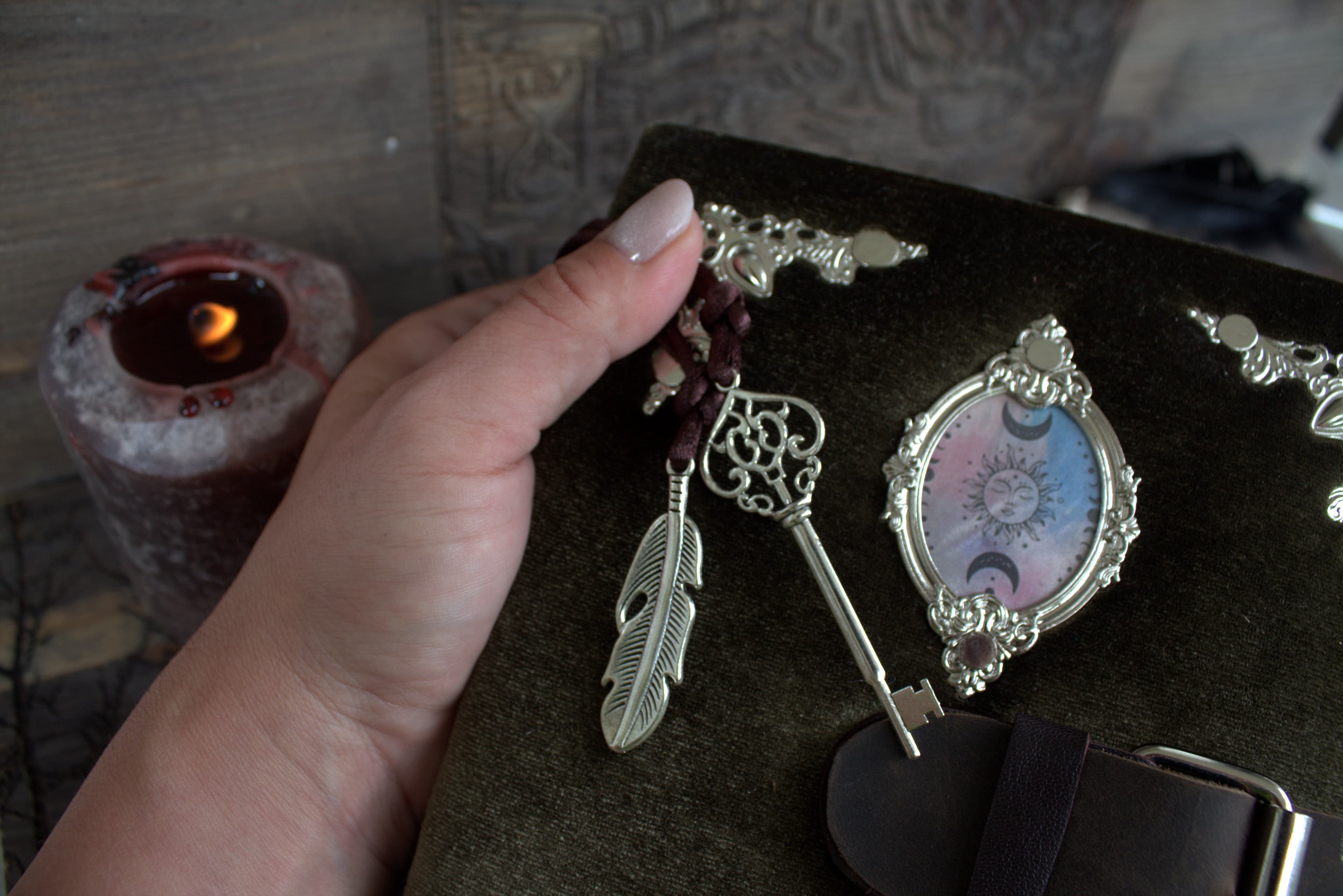 Handmade Velvet Grimoire Journal, Antique Style Book of Shadows thumbnail 4