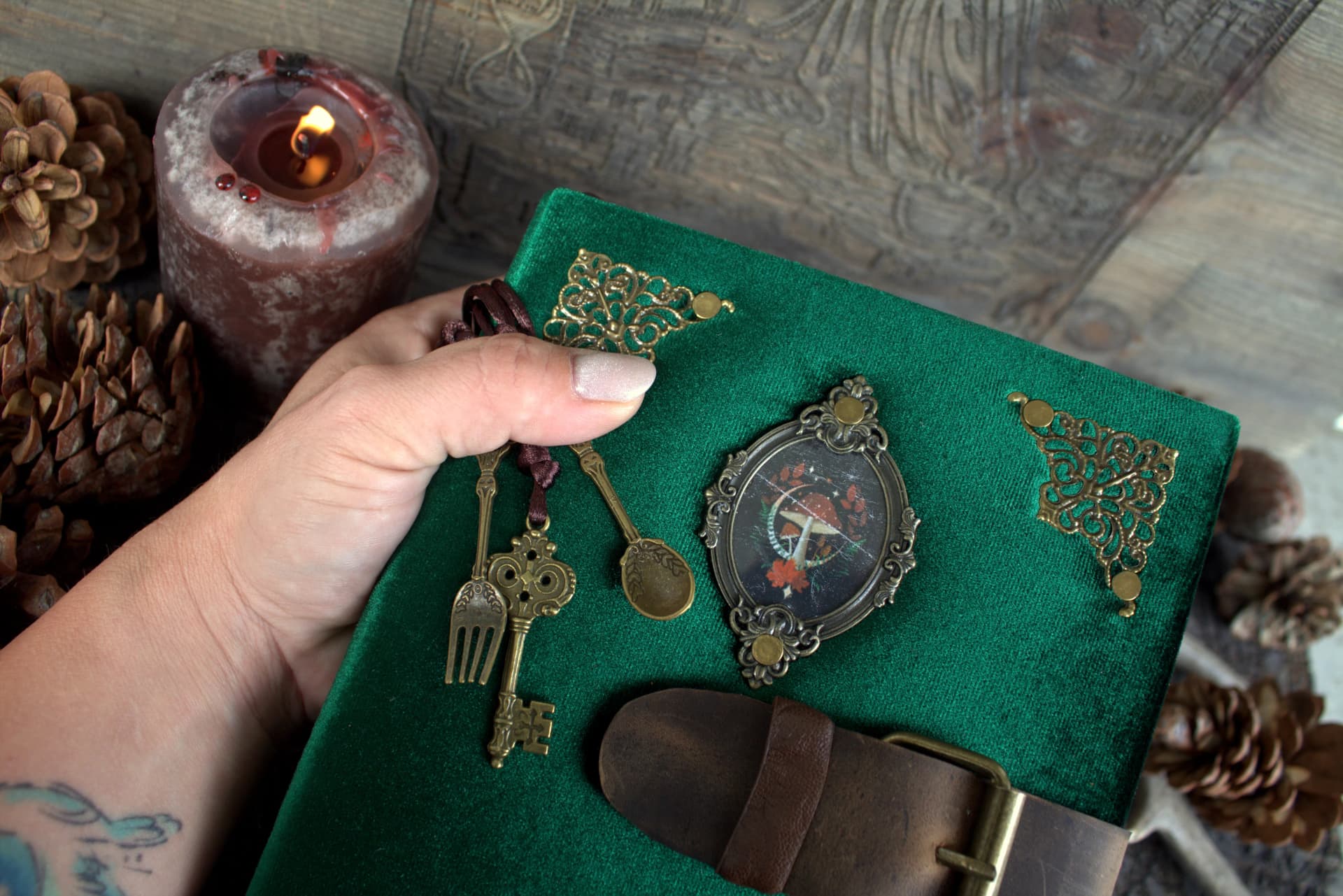 Handmade Velvet Grimoire, A5 Recipe Witch Journal, Spell Book, Book of Shadows thumbnail 3