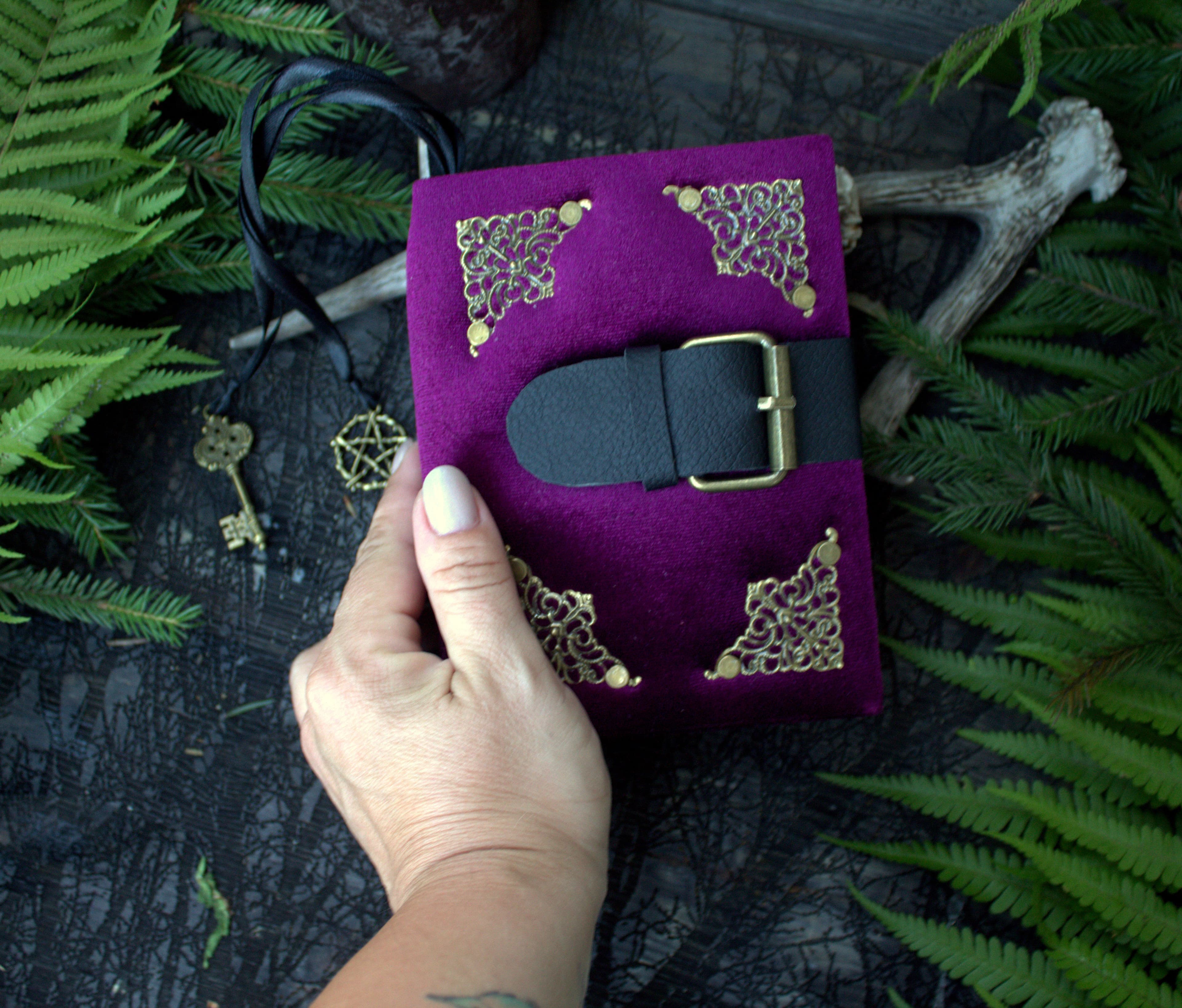 Handmade Velvet Grimoire Journal, Mini Lock Diary, A6 Little book thumbnail 3