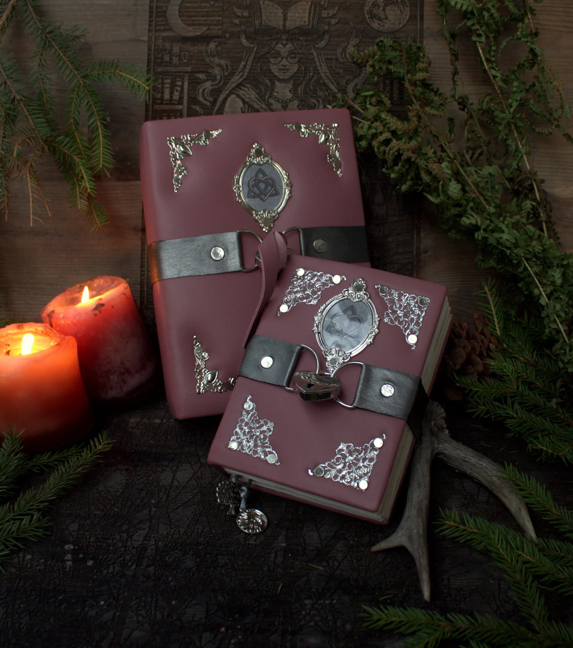 Handmade Pink Grimoire Set: Large and Small Witch Journal, Vintage Fantasy Notebook thumbnail 4