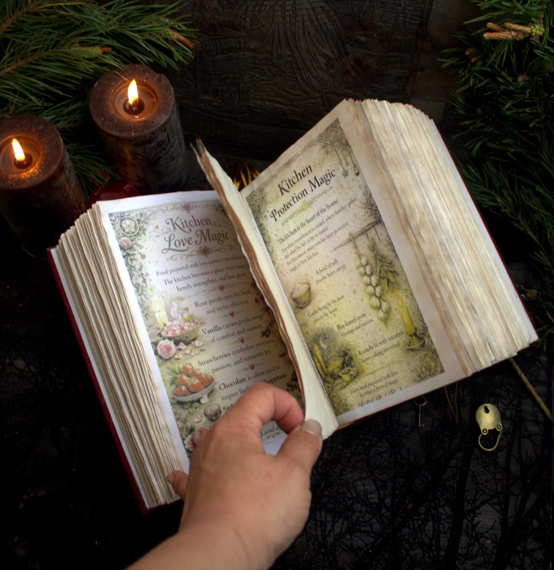 Handmade Leather Grimoire, Kitchen Witch Recipe Book, Aged Paper Journal thumbnail 8