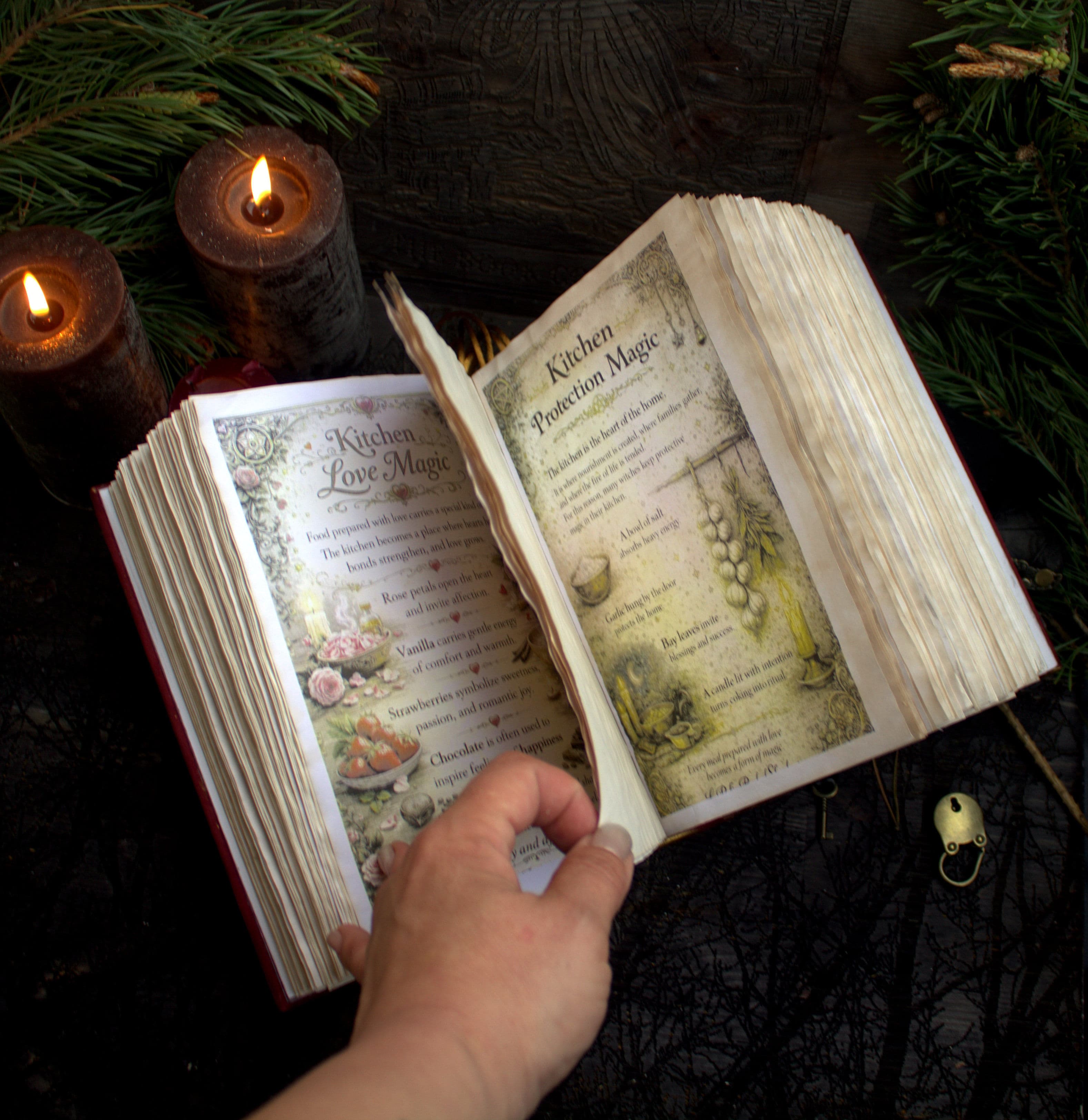 Handmade Leather Grimoire, Kitchen Witch Recipe Book, Aged Paper Journal thumbnail 8