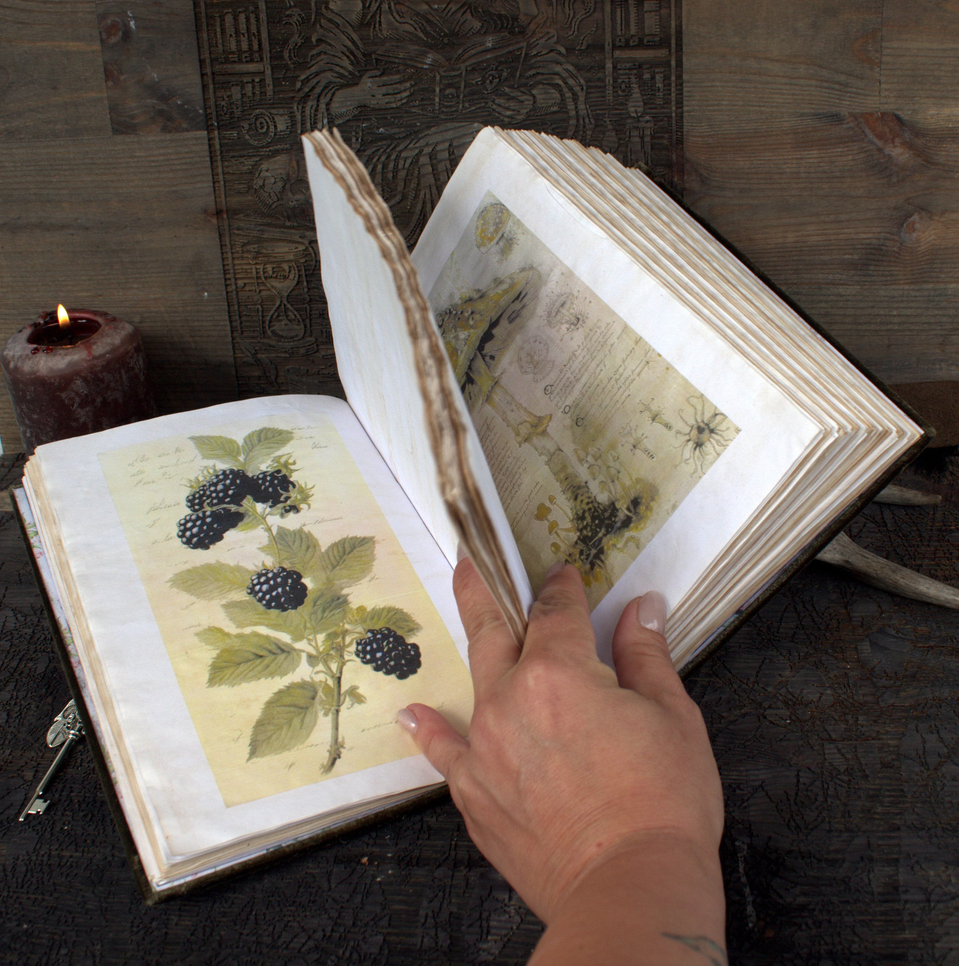 Handmade Velvet Grimoire Journal, Antique Style Book of Shadows thumbnail 8