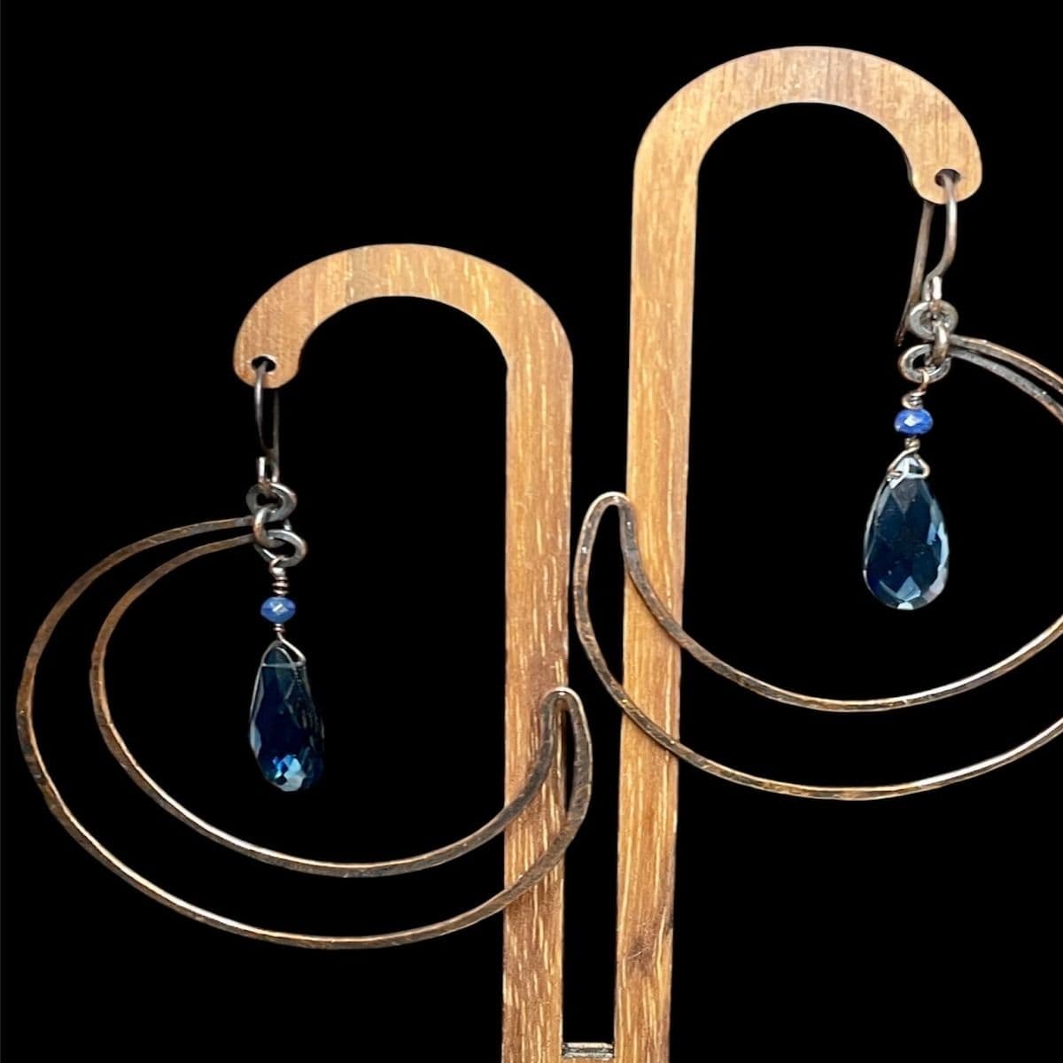 Hekate's Whisper— Hammered Crescent Moon Earrings with Blue Kyanite - Image 1