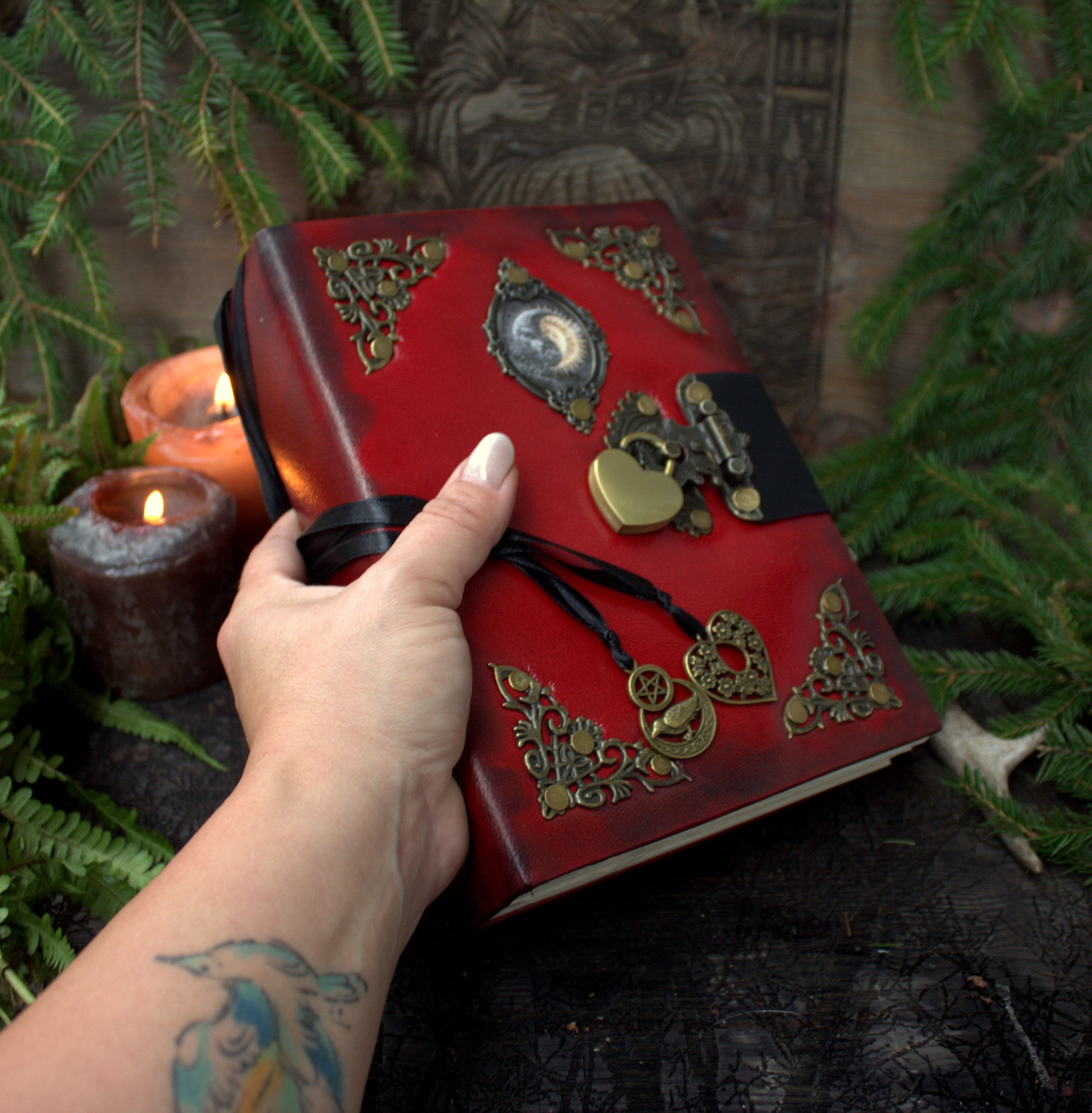 Red Leather Grimoire A5 – Handmade Spell Book, Journal, Witchcraft Notebook - Image 1