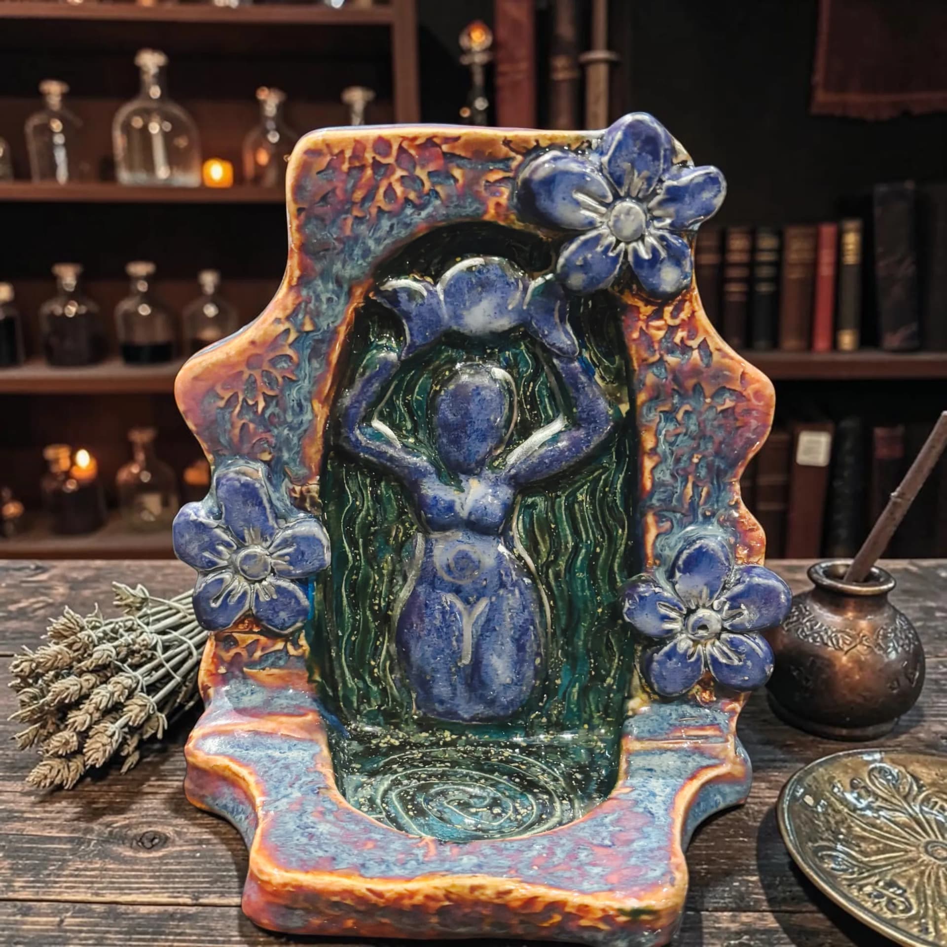 Handmade Ceramic Altar autumn equinox , Libra Waxing Moon Firing, Ritual shrine - Image 1