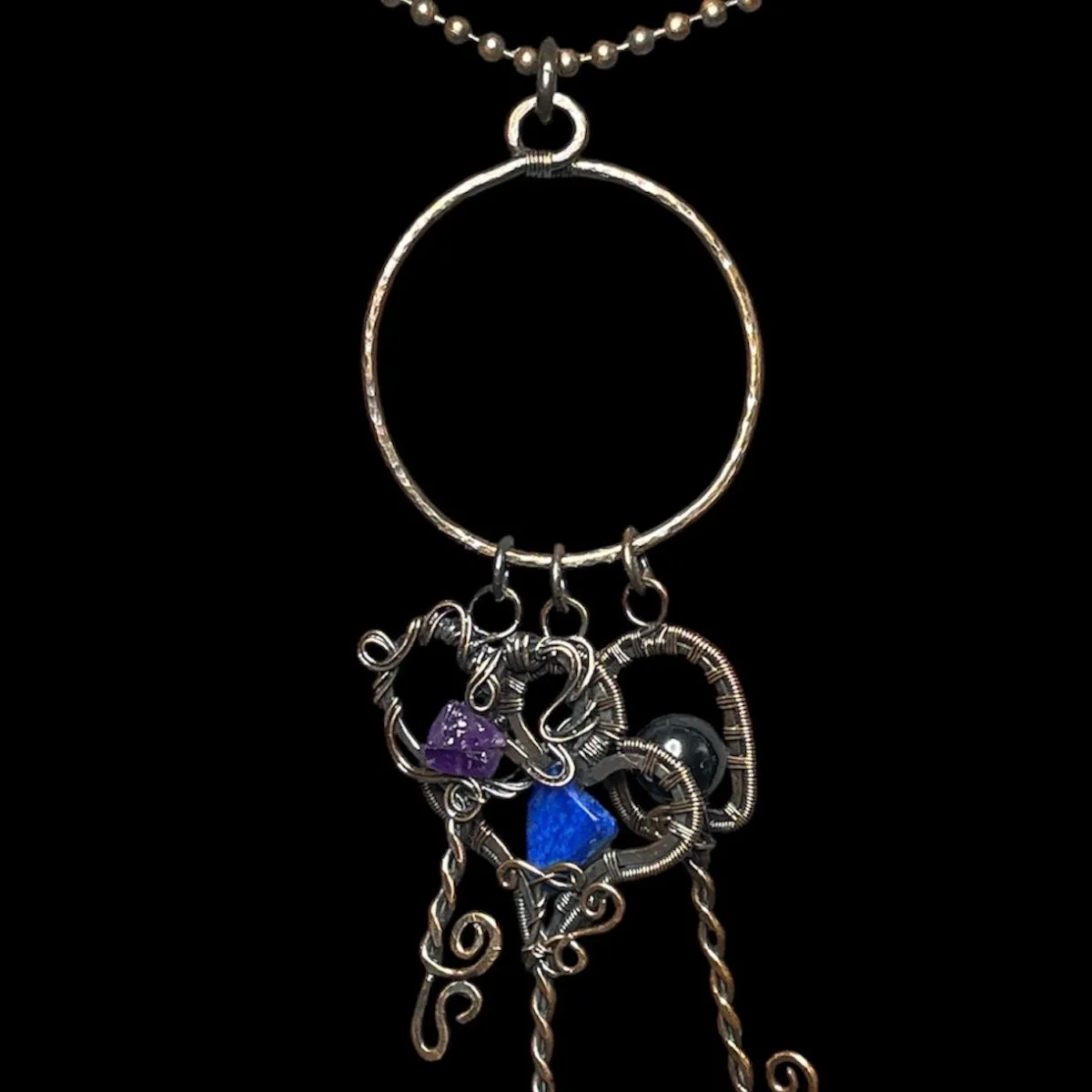 Hekate's Trivium — One-of-a-Kind Lapis, Amethyst & Tahitian Pearl Pendant - Image 1
