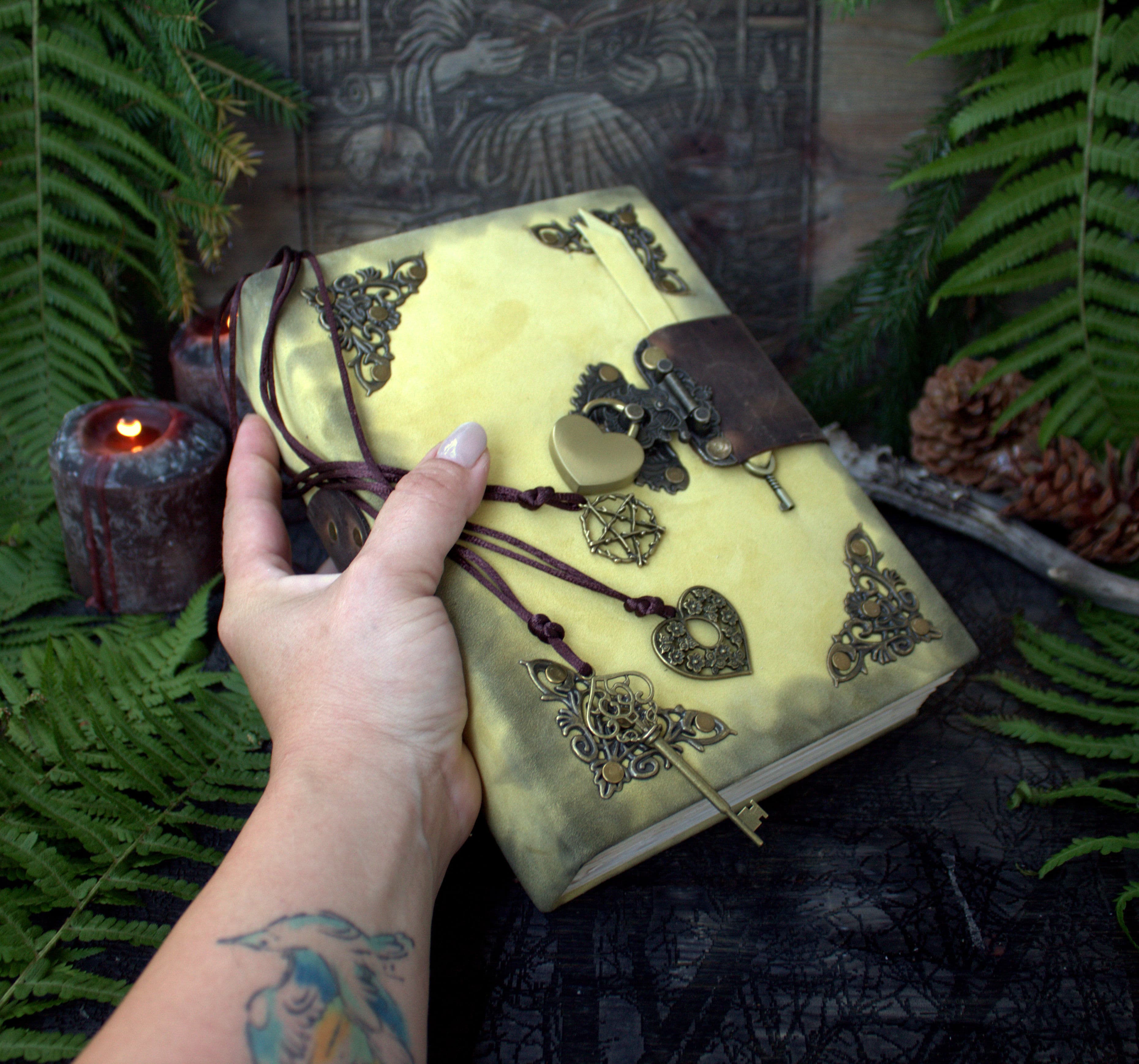 Practical Magic Book of Shadows – Handmade Grimoire – 300 Blank Pages - wicca book lock - Image 1