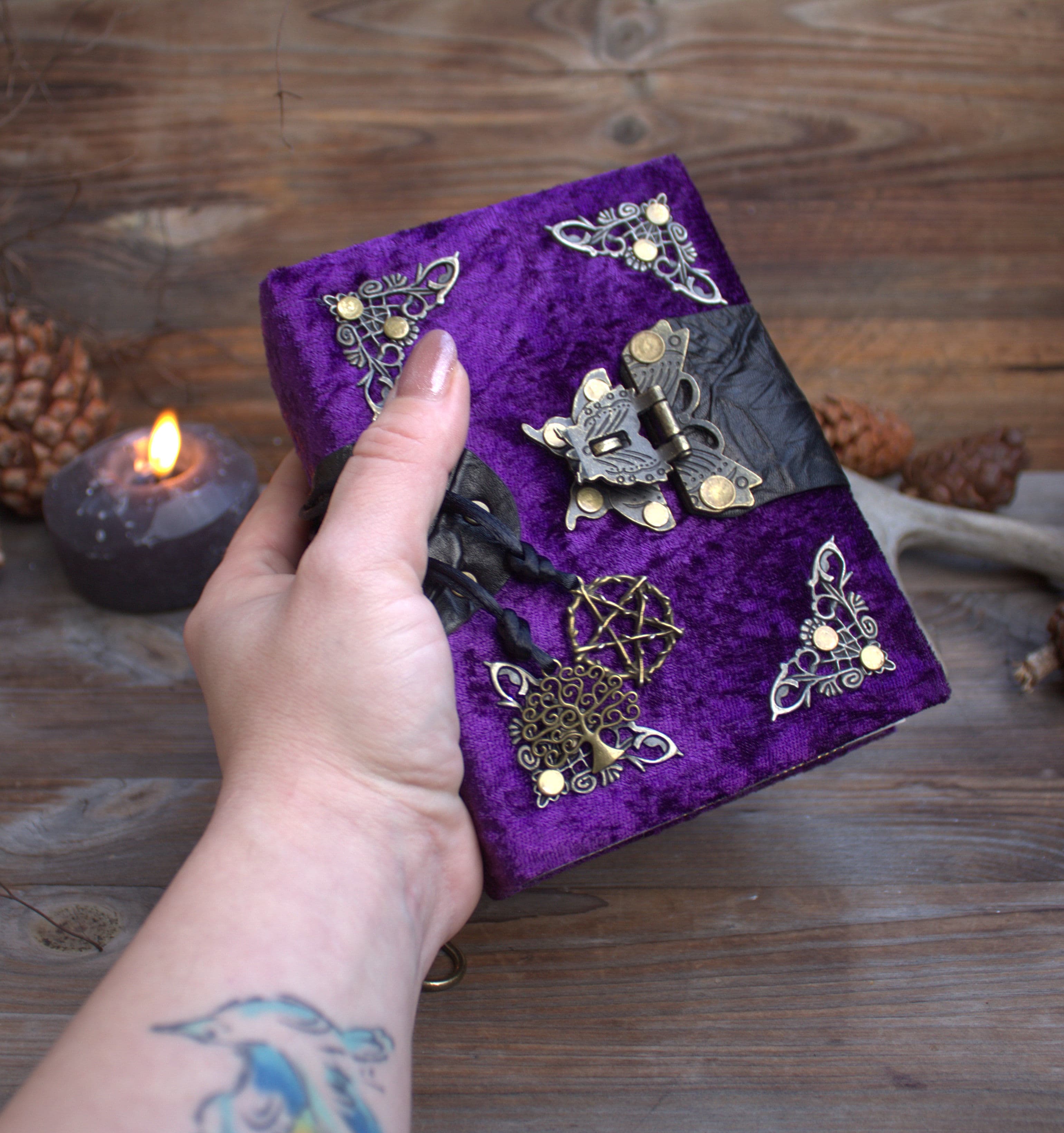 Handmade Velvet Witch Journal | Grimoire, Spell Book, A6 Forest Magic Notebook - Image 1